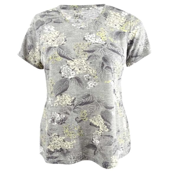 Style & Co. Tops - NWT Style & Co Palm Grey Pretty Pastel V-neck Tee